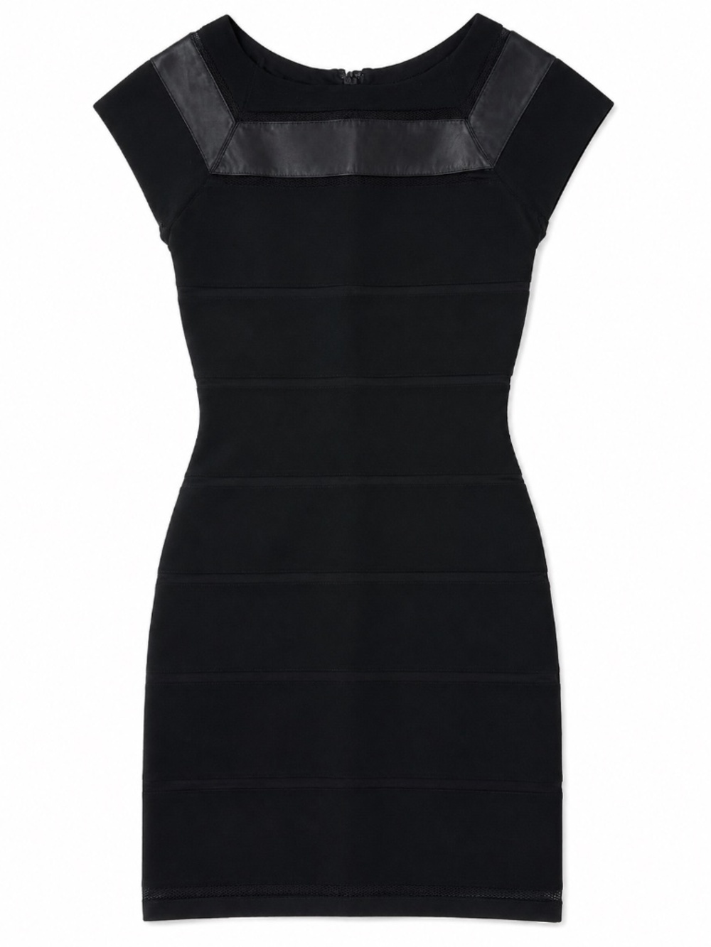 DVF Diane von Furstenberg Pele Dress Size 10 Black Leather Panel Sheath
